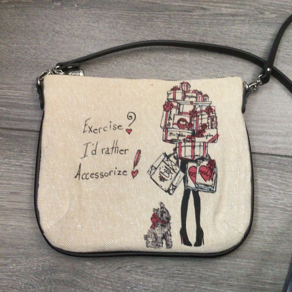 💐2/$25💐 Brighton Scottie “Exercise, I'd Rather Accessorize" Canvas Crossbody Bag - Picture 2 of 7
